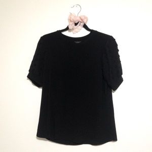 FLOWER & FEATHER Black Puff Sleeve Blouse Top